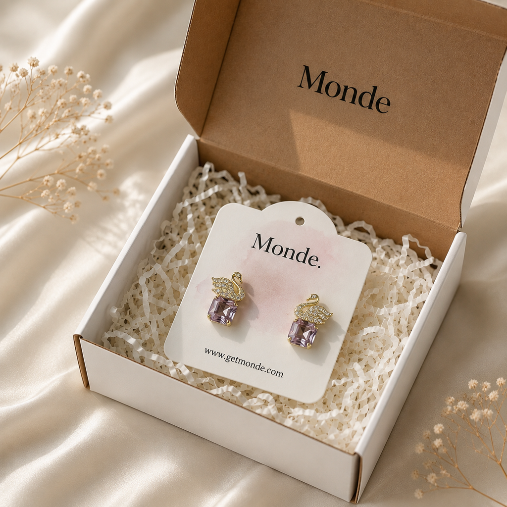 Purple Crystal Angel Drop Earrings