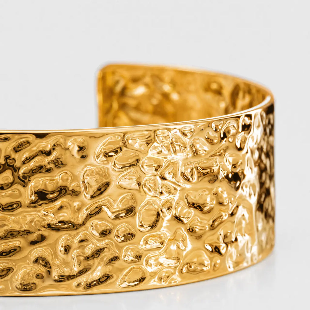 Aureon Anti-Tarnish Hammered Gold Cuff Bracelet