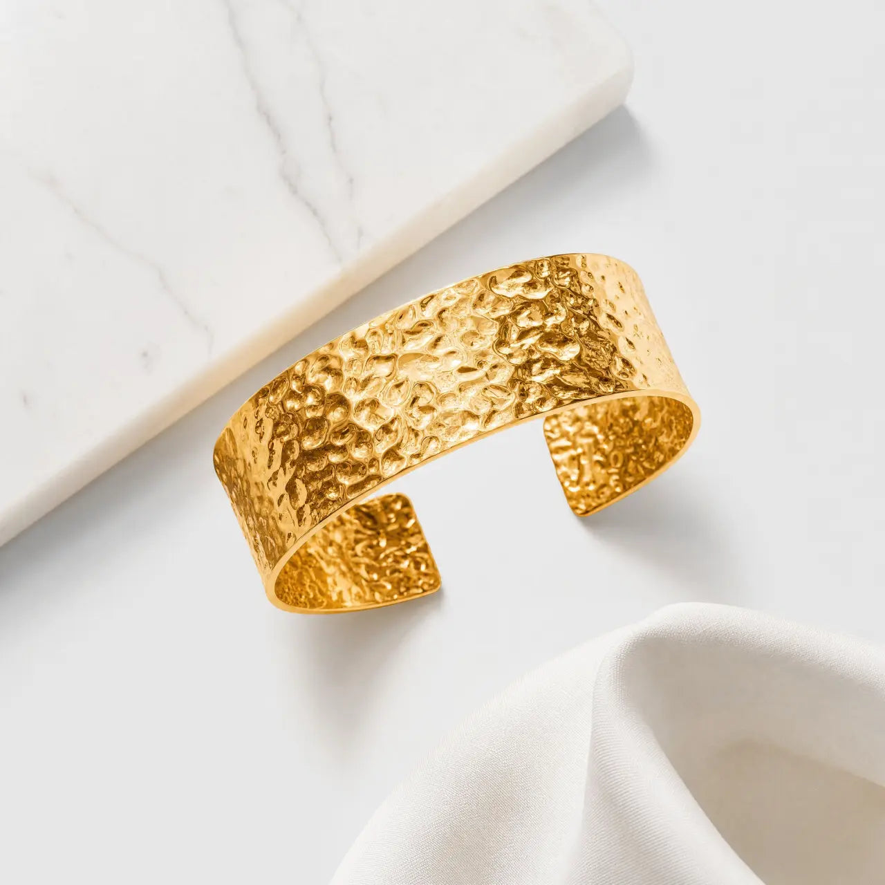 Aureon Anti-Tarnish Hammered Gold Cuff Bracelet