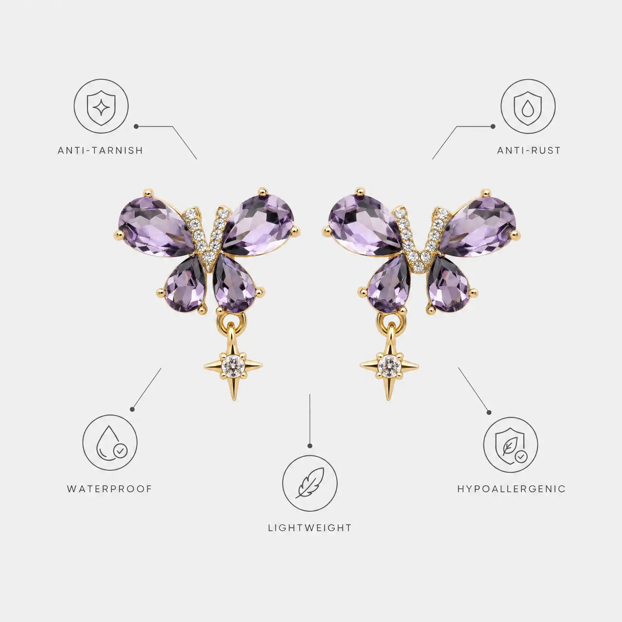 Celestia Anti-Tarnish Butterfly Crystal Earrings